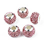 Handmade Polymer Clay Rhinestone European Beads, with Silver Tone CCB Plastic Double Cores, Large Hole Beads, Rondelle