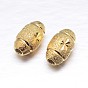 Real 18K Gold Plated Oval Sterling Silver Textured Beads, 10x6mm, Hole: 2mm