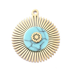 Ion Plating(IP) 304 Stainless Steel Pendants, with Synthetic Turquoise, Flower