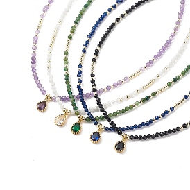Collier pendentif en forme de larme de zircone cubique avec des chaînes de perles de pierres précieuses naturelles pour les femmes