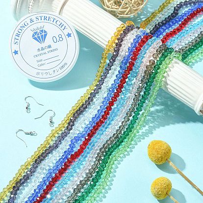Kit de fabricación de pulseras de aretes bling diy, incluyendo perlas de vidrio rondelle, hilo elástico, Ganchos del pendientes de latón