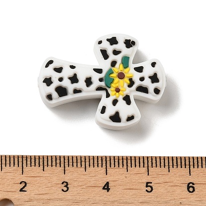 Croix avec perles focales en silicone de qualité alimentaire tournesol, perles de dentition en silicone