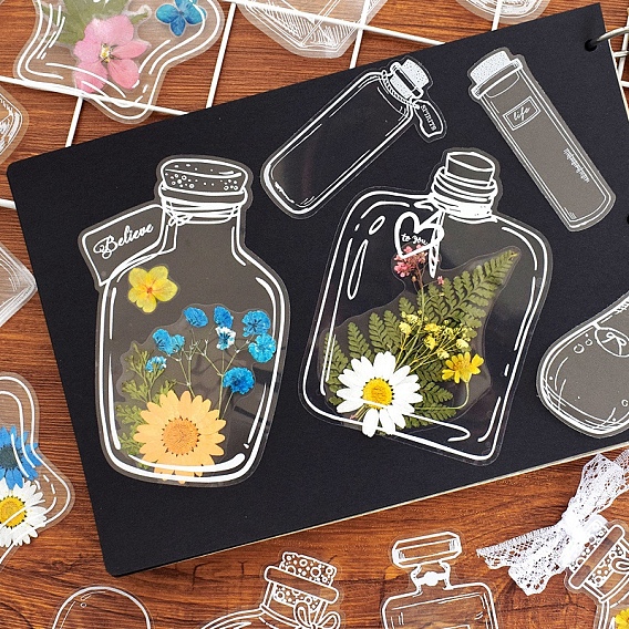 Kit d'artisanat de signets de fleurs séchées transparentes, marque-pages clairs de bouteille de dérive, verrerie stickers, auto-adhésif, autocollant