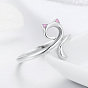 Adjustable 925 Sterling Silver Enamel Finger Cuff Rings, Open Rings, with 925 Stamp, Cat