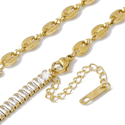 Ожерелье с цепочкой из теннисных зерен и кофейных зерен с кристаллами и стразами, ионное покрытие (ip) 304 ювелирные изделия из нержавеющей стали для женщин