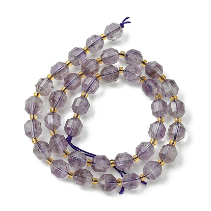 Chapelets de perles naturelles améthyste, avec des perles de rocaille, tambour à barillet bicône à facettes