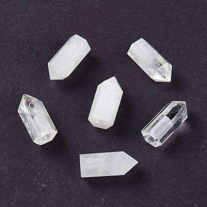 Perles de cristal de quartz naturel, perles de cristal de roche, demi-percés perles, prisme hexagonal