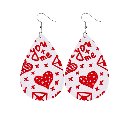 Red Imitation Leather Teardrop Dangle Earrings for Valentine's Day