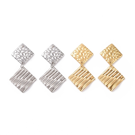 304 Stainless Steel Double Rhombus Dangle Stud Earrings for Women