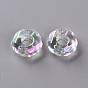Transparent Acrylic European Beads, AB Color Plated, Large Hole Beads, Flat Round, Faceted