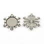 Tibetan Style Zinc Alloy Snowflake Pendant Cabochons Settings, Lead Free & Cadmium Free, Flat Round Tray: 25mm, 42.5x42.3x2mm, Hole: 4mm, about 69pcs/500g