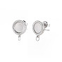 304 Stainless Steel Stud Earring Findings, Earring Setting for Enamel, with Jump Rings and Ear Nuts, Flat Round