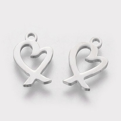 201 Stainless Steel Charms, Heart Ribbon