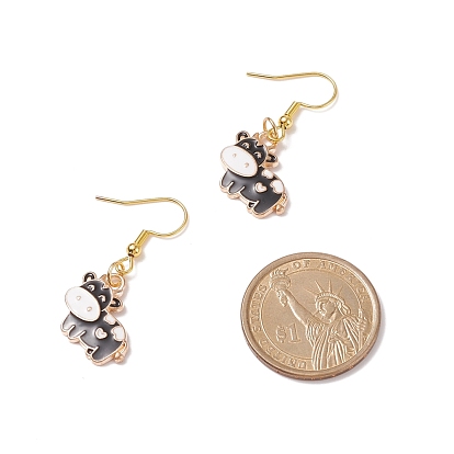 Alloy Enamel Cow Dangle Earrings, Gold Plated 304 Stainless Steel Jewelry for Women