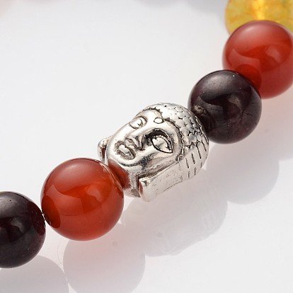 Buddhist Gemstone Beaded Stretch Bracelets, with Alloy Tibetan Style Buddha Beads, 59mm
