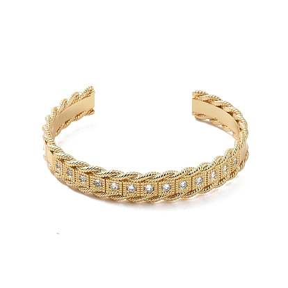 Bracelet manchette ouvert en zircone cubique transparente, bijoux en laiton pour femmes