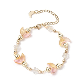 Bracelet en perles de verre lune et étoile avec fermoirs en acier inoxydable
