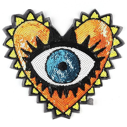 Computerized Embroidery Cloth Sew On Patches, Costume Accessories, Paillette Appliques, Heart with Eye