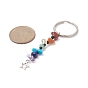 Natural Gemstone Chips Keychains, Alloy Charms Keychains with Iron Split Key Rings, Star/Moon/Heart/Hamsa Hand/Flower/Sun