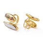 Adjustable Natural Tourmaline & Pearl Cuff Rings Open Rings, with Golden Plated Brass Findings, Oval