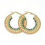 304 Stainless Steel Hoop Earrings, Beaded Hoop Earrings, with Glass Beads, Ring