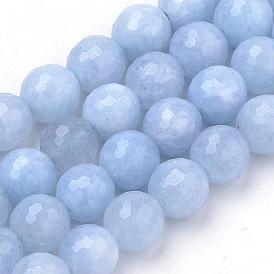 Natural Aquamarine Beads Strands, Faceted, Round