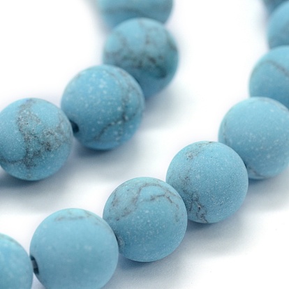 Synthetic Turquoise Beads Strands, Frosted, Round
