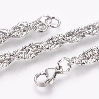Placage ionique (ip) 304 bracelets de chaîne de corde d'acier inoxydable, avec fermoir pince de homard, 