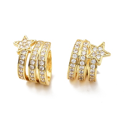 Clear Cubic Zirconia Star Cuff Earrings, Brass Chunky Earrings for Women, Cadmium Free & Lead Free