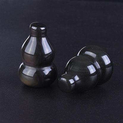 Natural Obsidian Beads, No Hole, Gourd