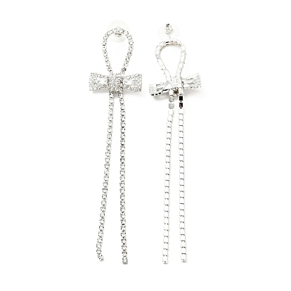 Crystal Rhinestone & Clear Cubic Zirconia Stud Earrings, Brass Long Tassel Drop Earrings with 925 Sterling Silver Pin for Women, Platinum