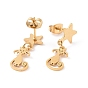 304 Stainless Steel Cat with Star Dangle Stud Earrings for Women