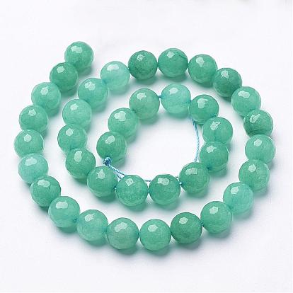 Natural White Jade Gemstone Bead Strands, Dyed, Faceted Round