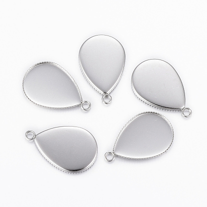 304 Stainless Steel Pendant Cabochon Settings, Milled Edge Bezel Cups, Drop