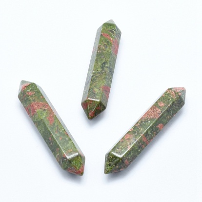 Natural Unakite No Hole Beads, Healing Stones, Reiki Energy Balancing Meditation Therapy Wand, Faceted, Double Terminated Point