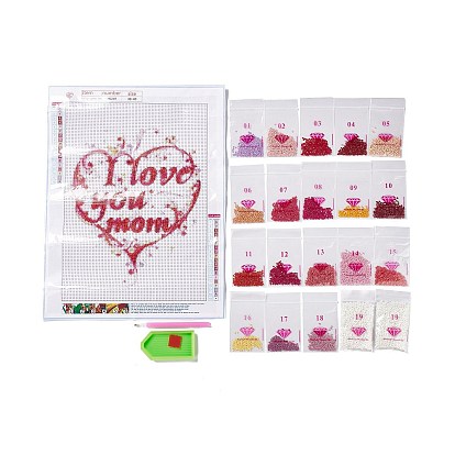 DIY Mother's Day Theme Full Drill Diamond Painting Canvas Kits, with Resin Rhinestones, Diamond Sticky Pen, Plastic Tray Plate and Glue Clay