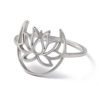 Hollow Out Lotus 304 Stainless Steel Finger Ring for Women