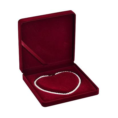 Carré en plastique recouvert de boîtes de collier de velours, boîtes à bijoux, 19x19x3.8 cm