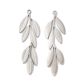 316L Surgical Stainless Steel Pendants, Leaf Charm, Textured