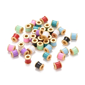 Rack Plating Brass Enamel Beads, Cadmium Free & Lead Free & Nickle Free, Column, Real 18K Gold Plated
