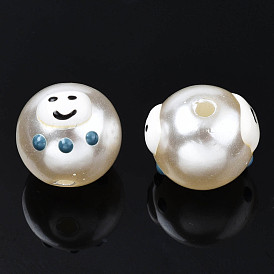 Perles de nacre en plastique ABS, avec l'émail, rond avec expression