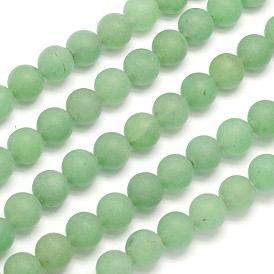 Матовые круглые естественные зеленые авантюрин бисер пряди