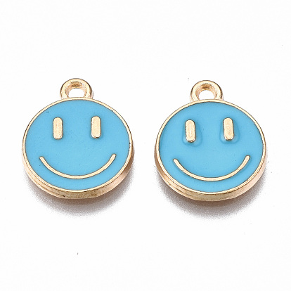 Alloy Enamel Charms, Cadmium Free & Lead Free, Smiling Face, Light Gold