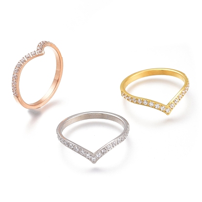 304 Stainless Steel Finger Rings, with Clear Cubic Zirconia