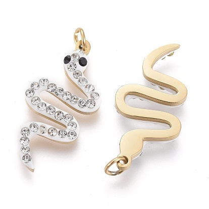 316 Surgical Stainless Steel Pendants, with Polymer Clay Rhinestone and Jump Ring, Snake