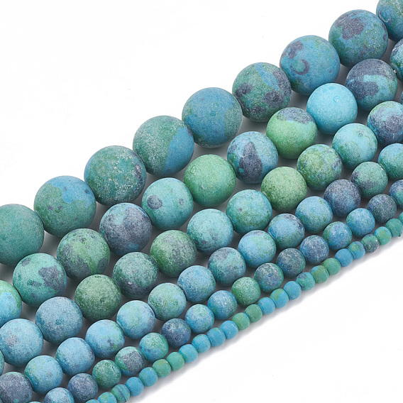 Perles synthétiques chrysocolla brins, givré, ronde
