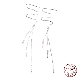 925 long fil d'oreille en argent sterling, petite barre avec boucles d'oreilles pendantes à pampilles à longue chaîne pour femmes