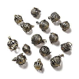 Round Brass Hollow Bead Cage Pendants, Round Bead Cage Charm, for Chime Ball Pendant Necklaces Making
