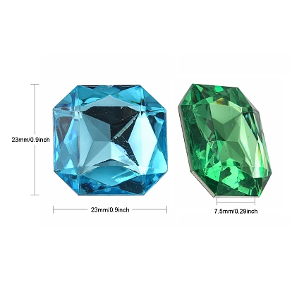 Imitation Taiwan Acrylic Rhinestone Cabochons, Pointed Back & Faceted, Square