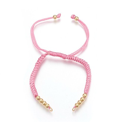 Nylon Cord Braided Bead Bracelets Making, with Brass Beads, Long-Lasting Plated, Real 24K Gold Plated